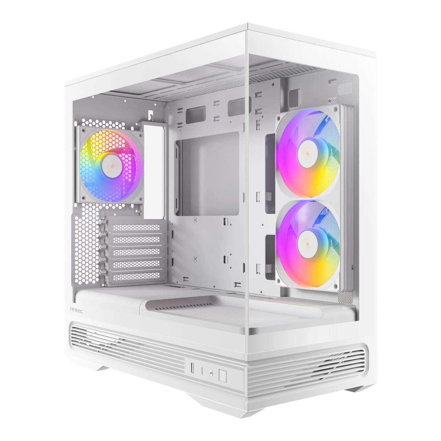 Antec C2M ARGB White Compact Micro-ATX Gaming Case | 270° Tempered Glass | ARGB PWM Fans | USB Type-C 10Gbps | 360mm Radiator Support - White
