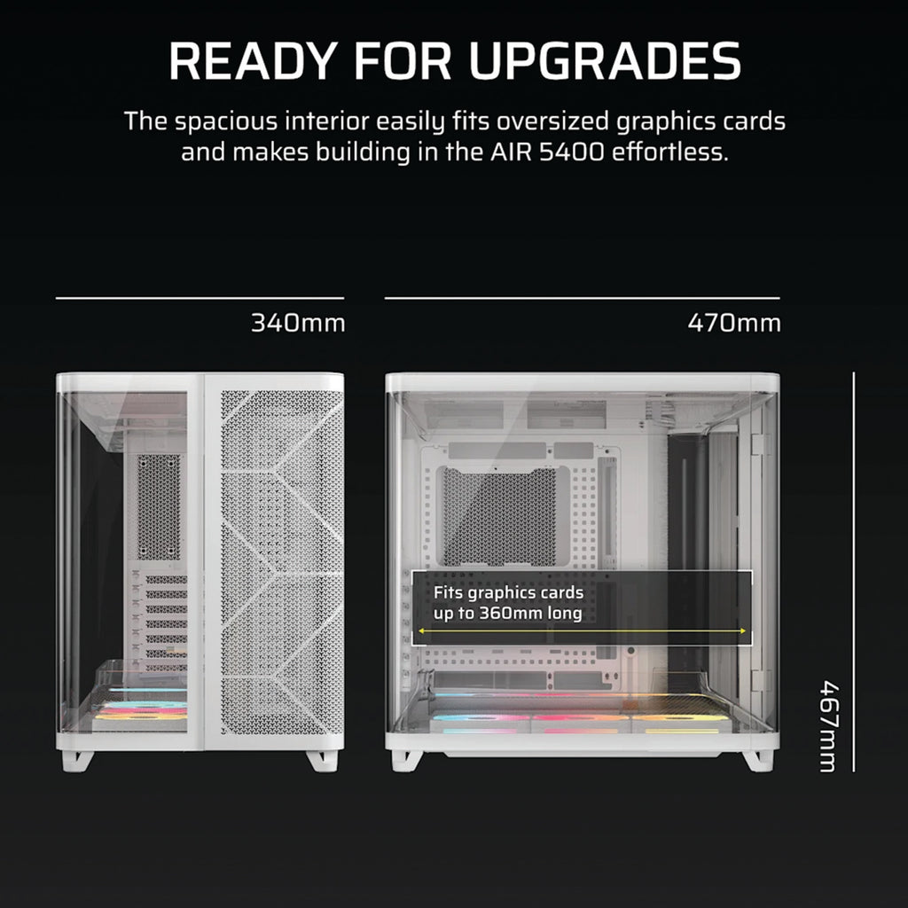 Corsair AIR 5400 LX-R RGB iCUE LINK Triple Chamber Mid-Tower PC Case - White