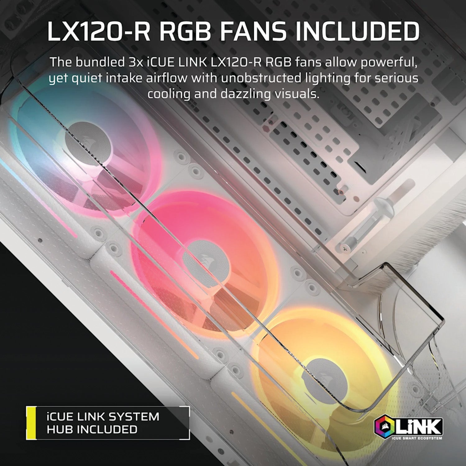 Corsair AIR 5400 LX-R RGB iCUE LINK Triple Chamber Mid-Tower PC Case - White