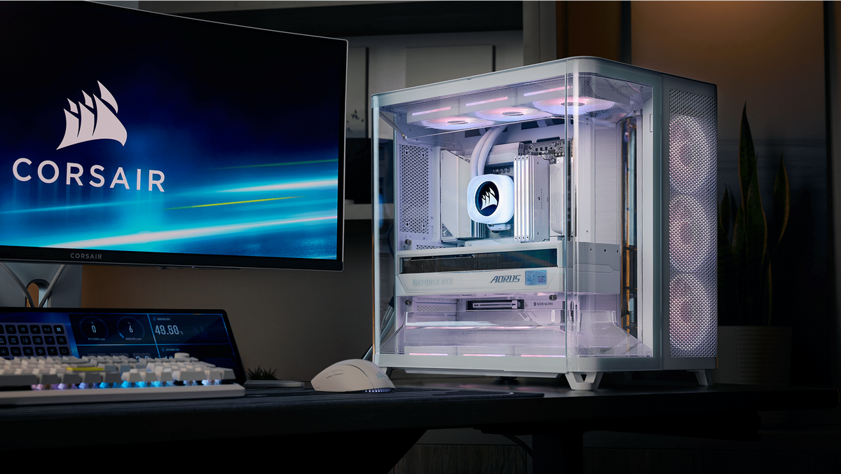 Corsair AIR 5400 LX-R RGB iCUE LINK Triple Chamber Mid-Tower PC Case - White