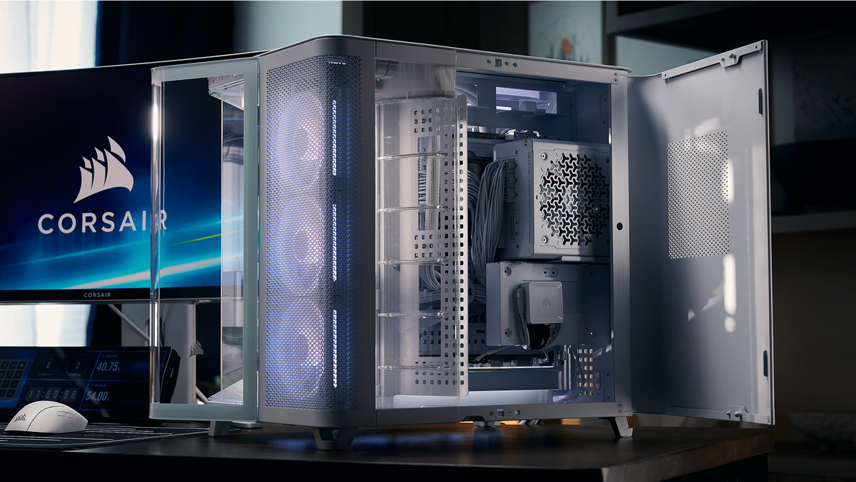 Corsair AIR 5400 LX-R RGB iCUE LINK Triple Chamber Mid-Tower PC Case - White