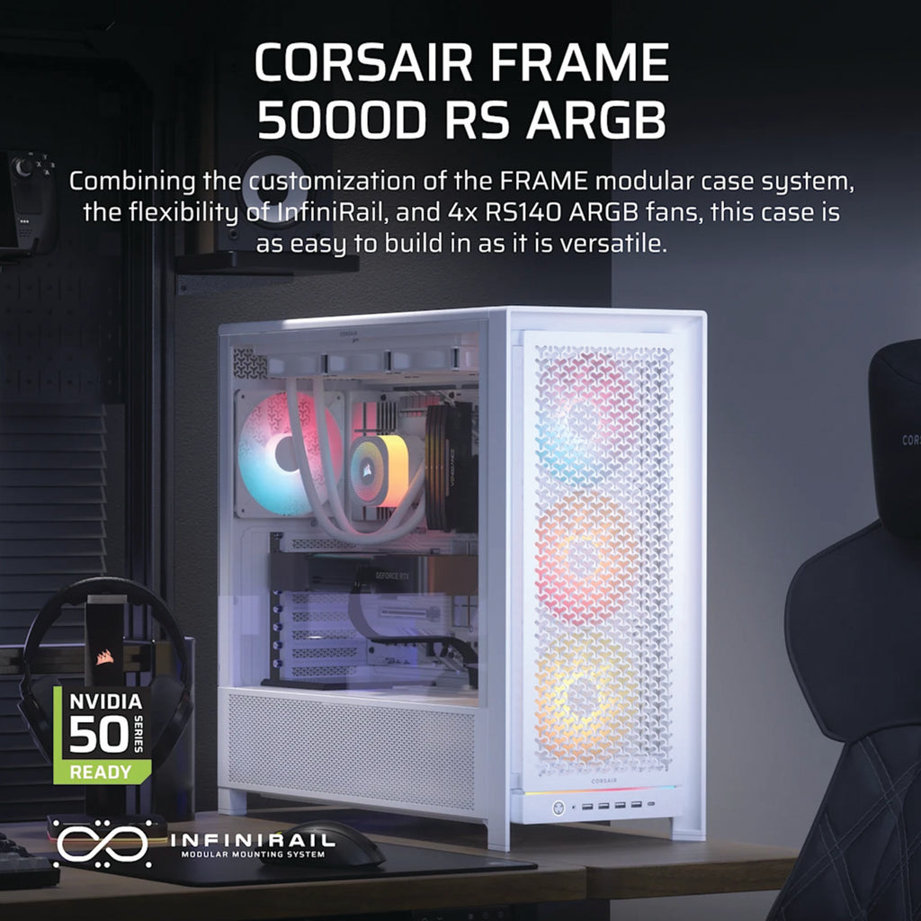 Corsair FRAME 5000D RS ARGB High-Airflow Mid-Tower PC Case - White