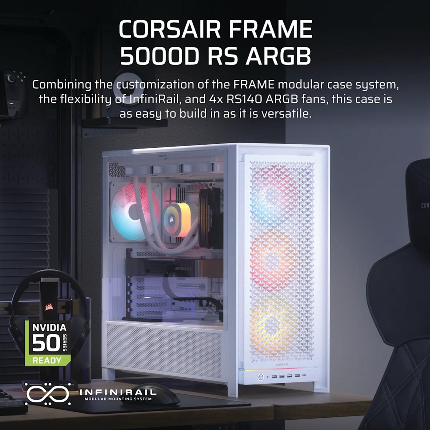 Corsair FRAME 5000D RS ARGB High-Airflow Mid-Tower PC Case - White