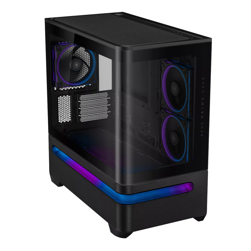 ASUS Prime AP202 ARGB Micro-ATX PC Case | Curved Tempered Glass | 420mm GPU Support | 360mm Radiator | 3× ARGB Fans | USB-C 20Gbps - Black