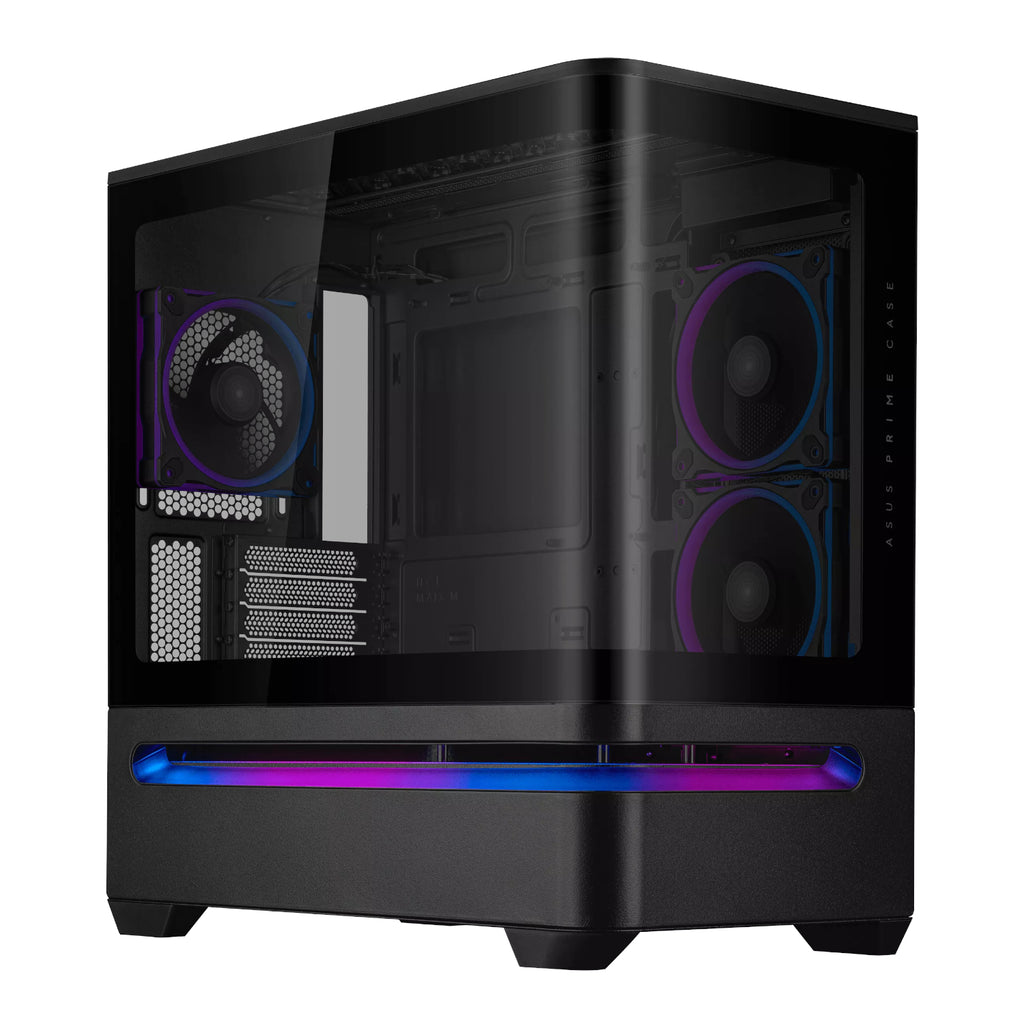 ASUS Prime AP202 ARGB Micro-ATX PC Case | Curved Tempered Glass | 420mm GPU Support | 360mm Radiator | 3× ARGB Fans | USB-C 20Gbps - Black