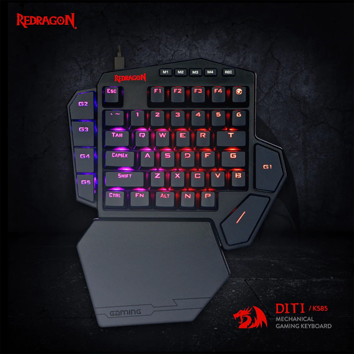 REDRAGON Diti Elite Pro One-Handed RGB Wireless Mechanical Gaming Keyboard – Black