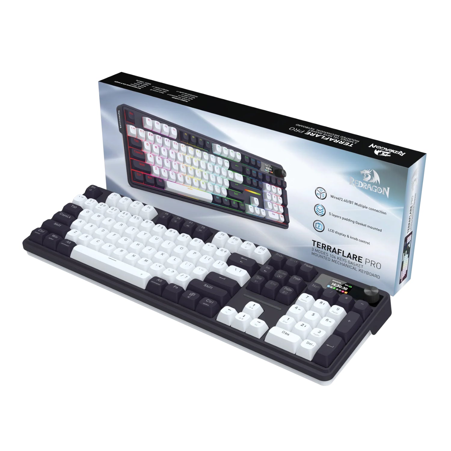 Redragon K762WB-RGB-PRO LCD Full-size Gasket Mechanical Keyboard – Black